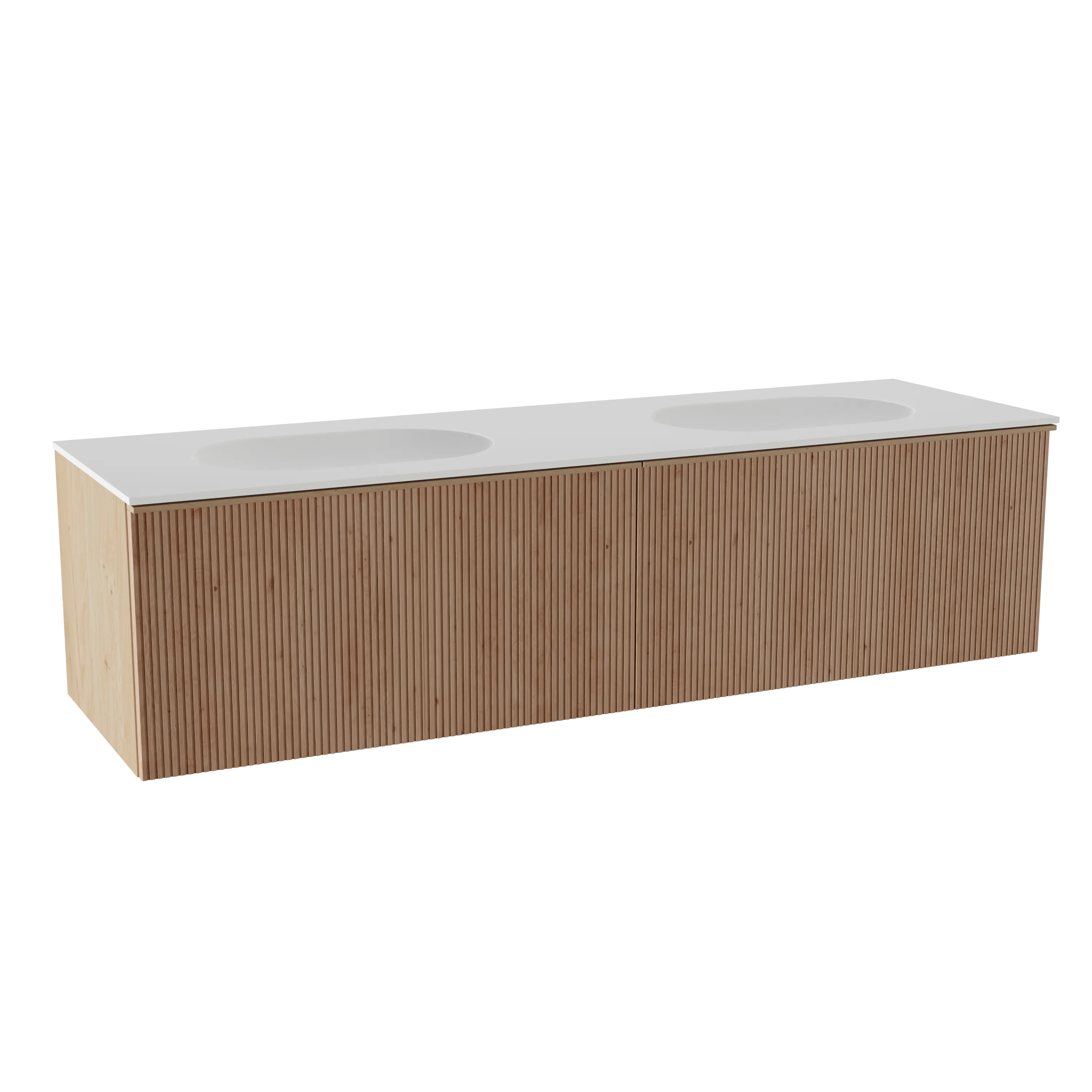 Balmani Forma meuble salle de bains suspendu 180 x 55 cm chêne naturel avec Tablo Oval double vasque en solid surface blanc mat,