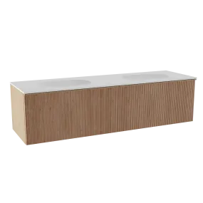Balmani Forma meuble salle de bains suspendu 180 x 55 cm chêne naturel avec Tablo Oval double vasque en solid surface blanc mat,