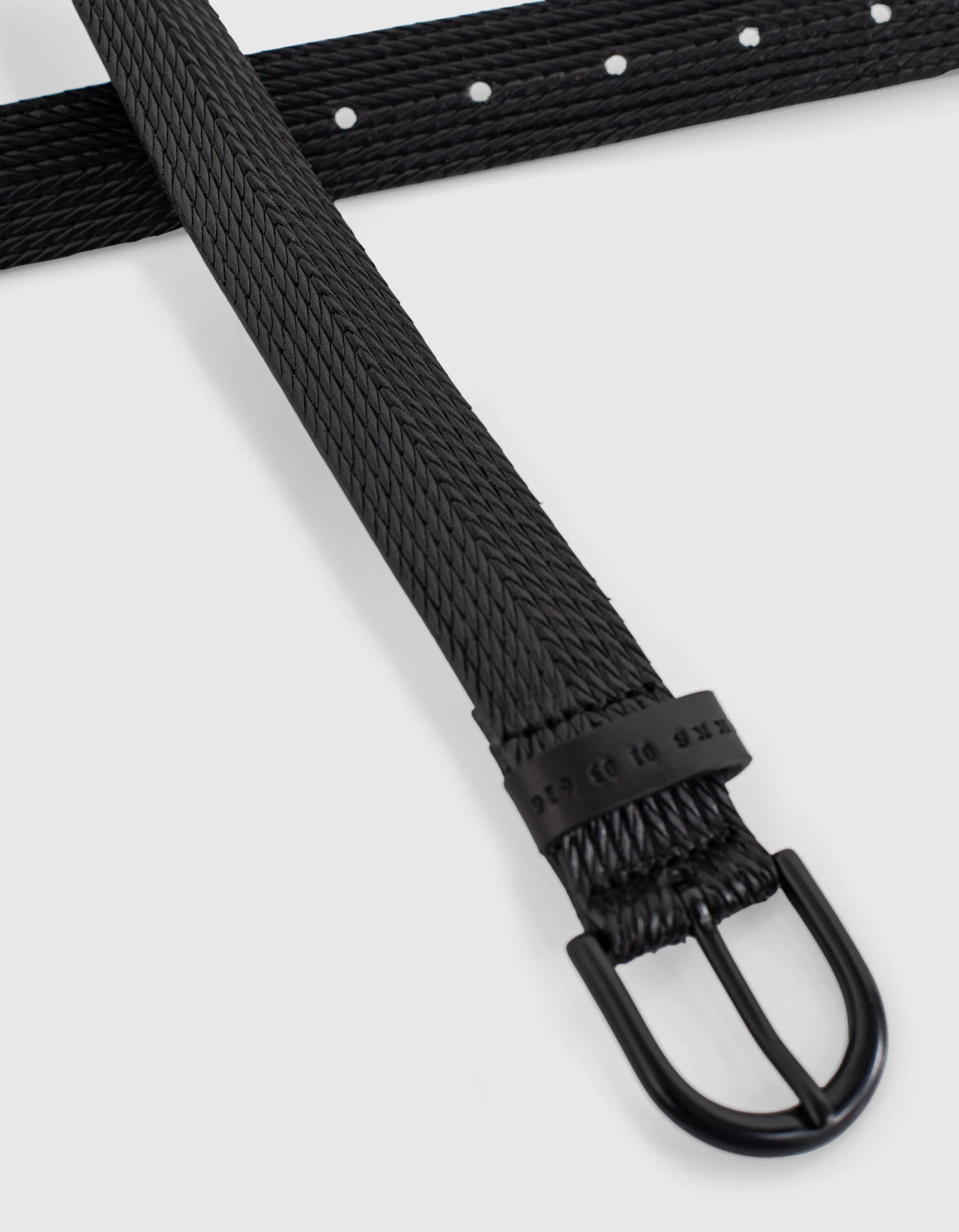 Ceinture noire en cuir relief tressage Homme