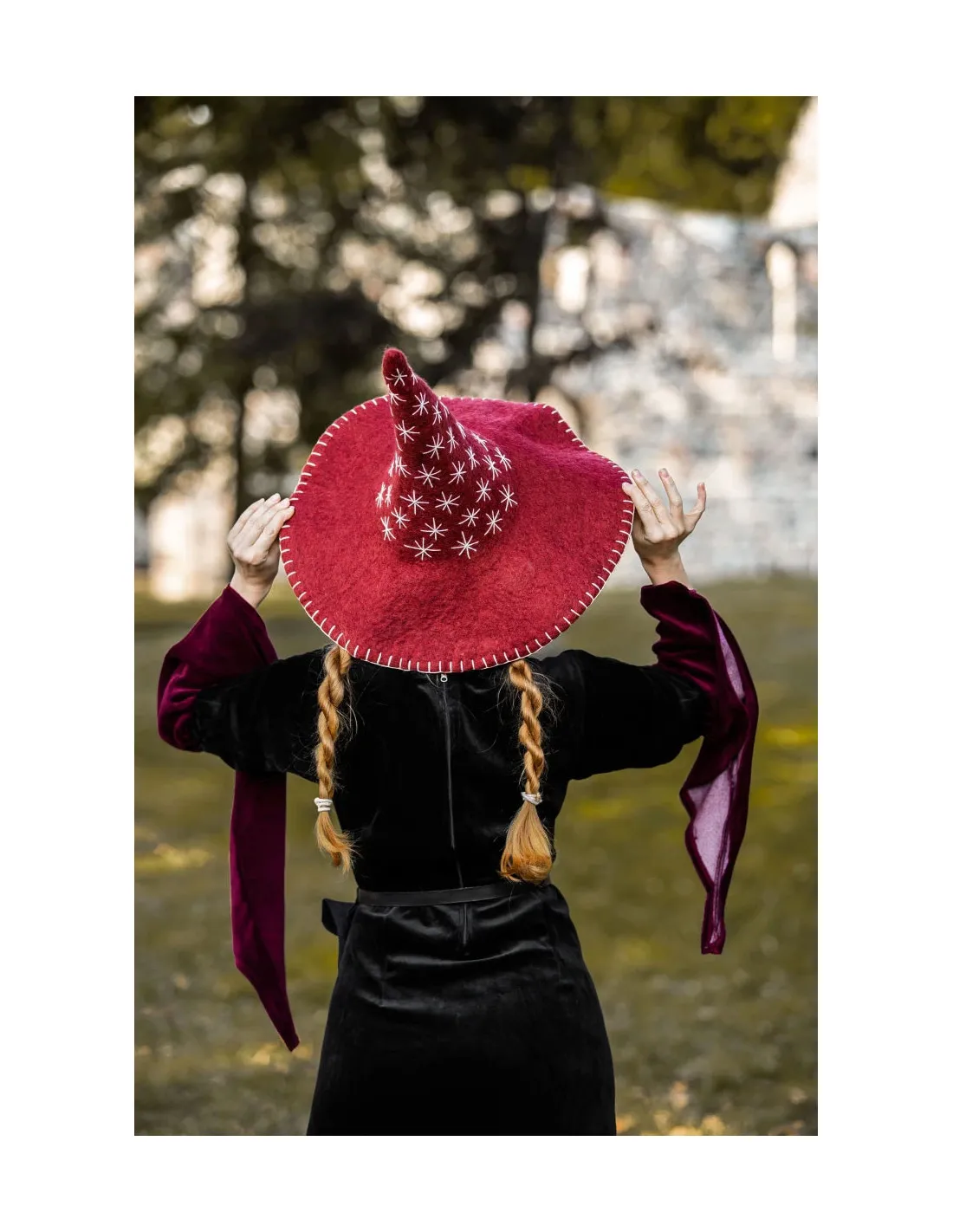 Chapeau de sorcière modèle étoile, couleur rouge ⚔️ Boutique Épées