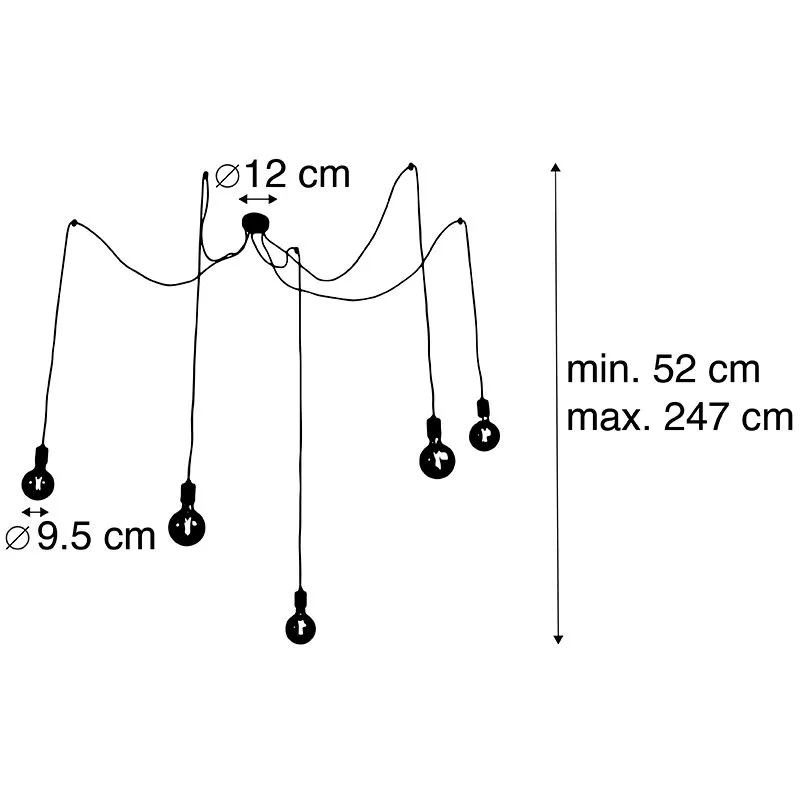 Lampe suspendue noire avec 5 lampes WiFi LED G125 - Cavalux