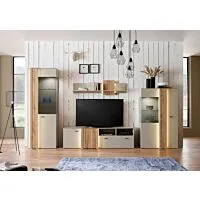 Meuble TV SANTANA 2 Portes + 1 Tiroir - Chêne / Gris