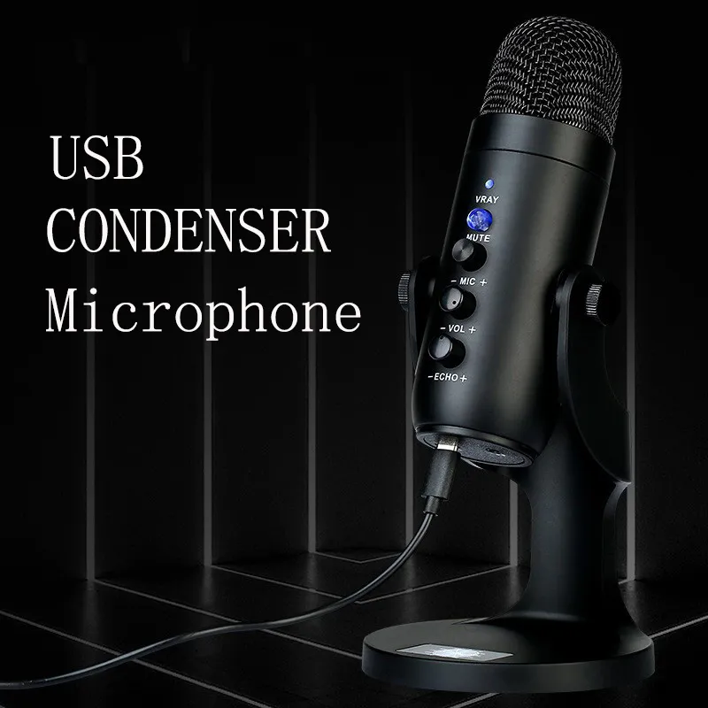 Microphone USB à condensateur pour jeux, streaming statique, podcasting, ordinateur, adaptateur téléphone, sauna, sortie télépho