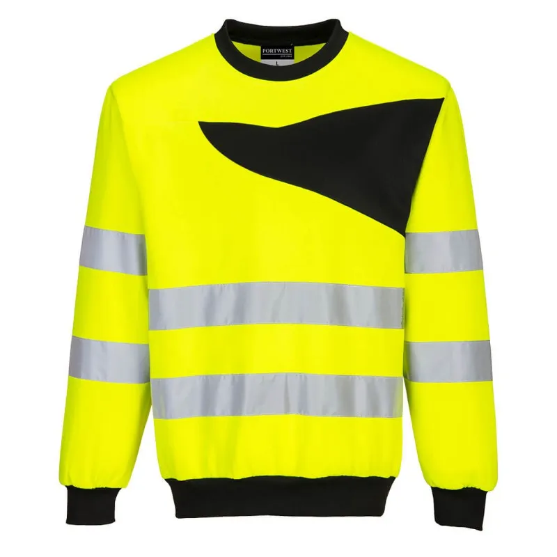 PW277 - Sweat-shirt haute-visibilité à col rond PW2 jaune/Noir
